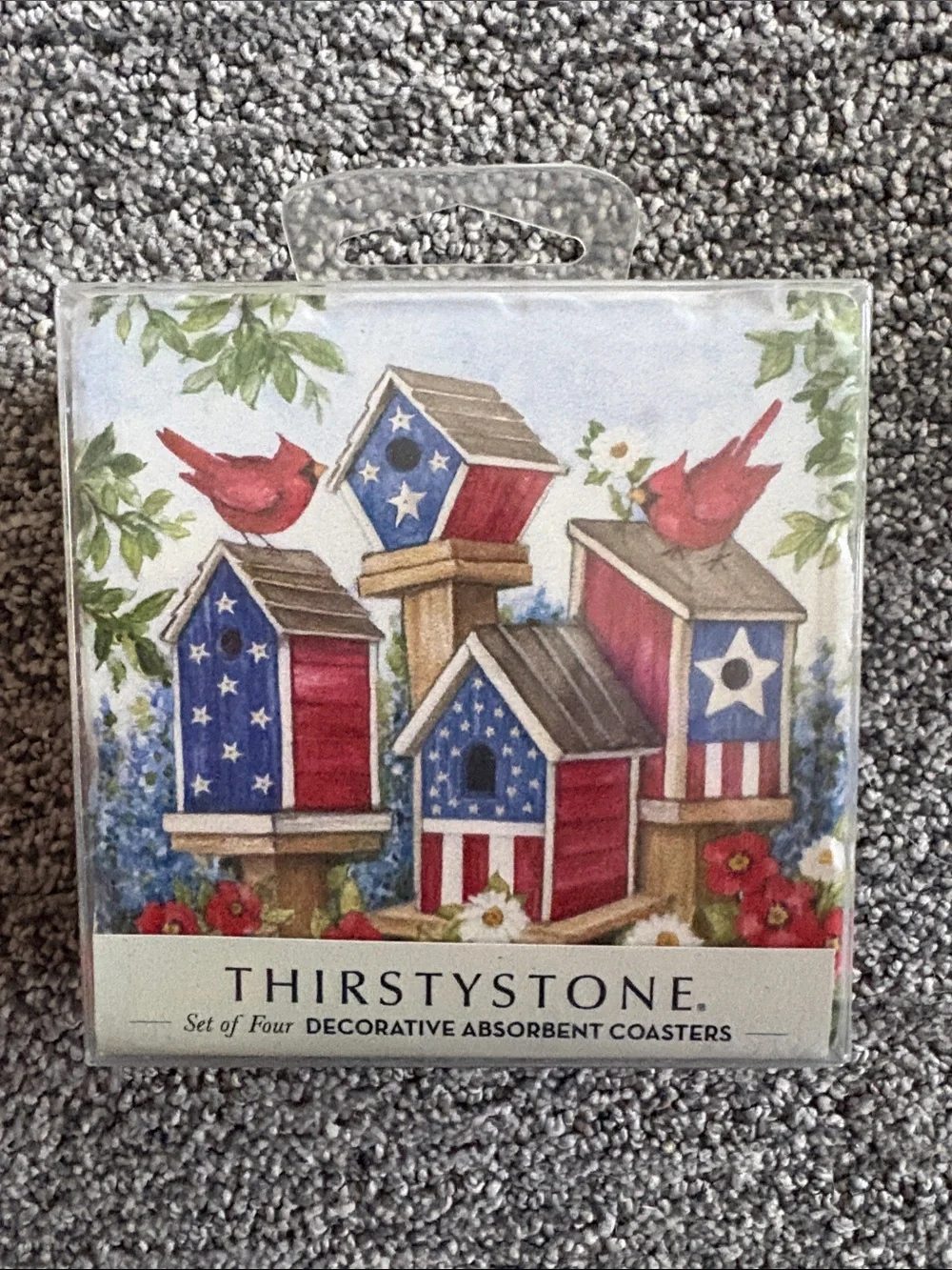 Thirstystone, Patriotic bird houses, four decorative absorbing coasters. NIB